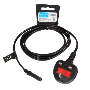 Cavo di alimentazione IBOX Euro a 2 poli 1,8 m con spina UK VDE, IEC C7, nero, conduttore in rame