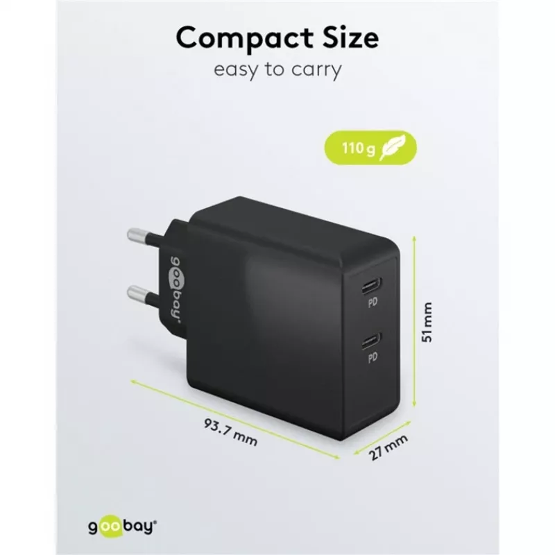 Caricabatterie da interno Goobay 61757 ricarica rapida USB Type-C 2 porte nero