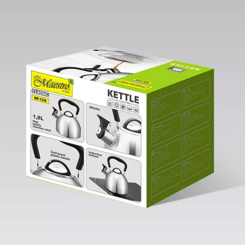 Maestro MR-1336 bollitore per fornello, 1,8 l, acciaio inossidabile