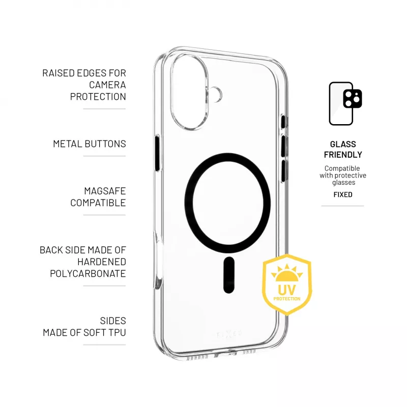 Fixed | MagPurity | Back Cover | Apple | iPhone 16 Plus | TPU | trasparente, nero