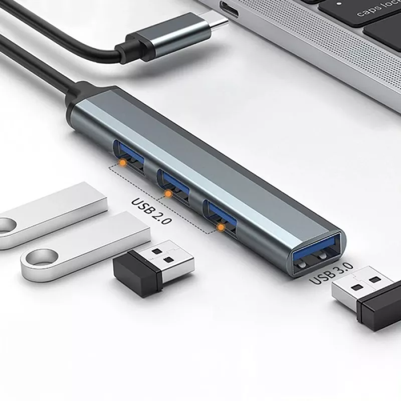 Hub USB QOLTEC 53792, USB-C 3.1 a 4 porte (USB 3.0 x1, USB 2.0 x3)