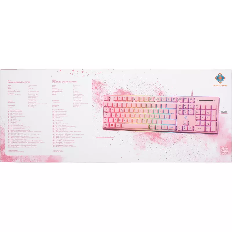 Deltaco GAM-021-RGB-P-DE - formato completo (100%) - USB - interruttori a membrana - QWERTZ - rosa