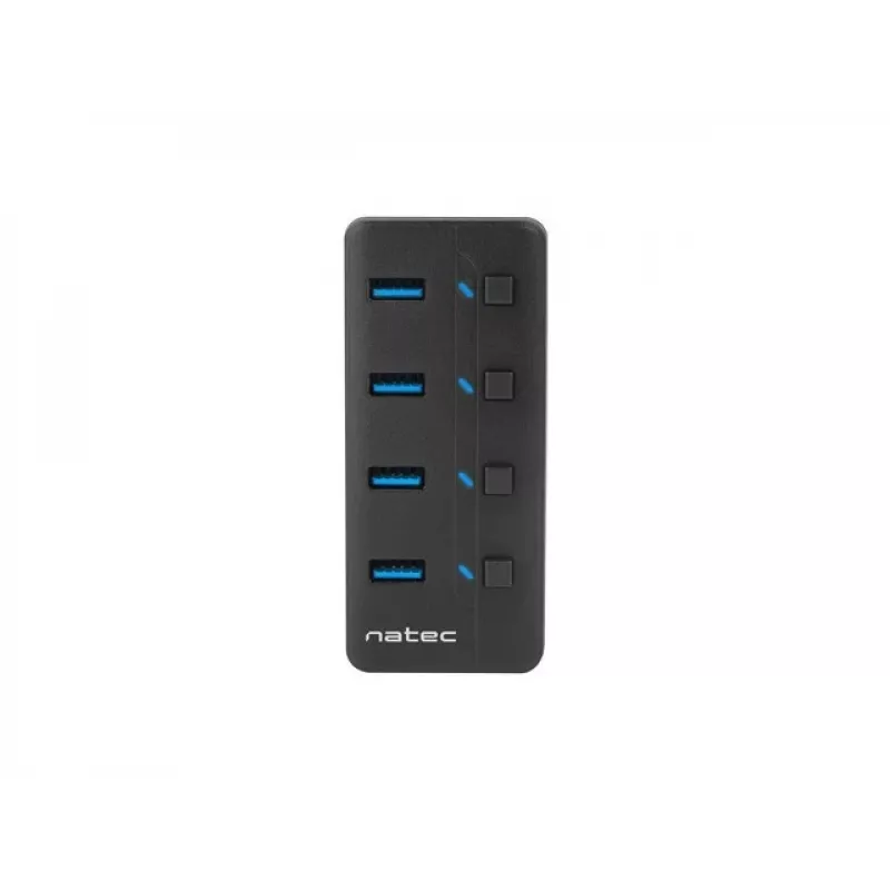 Natec Mantis 2 NHU-1557 hub USB 3.0 a 4 porte, ingresso USB Type-B, interruttori on/off, alimentatore, nero