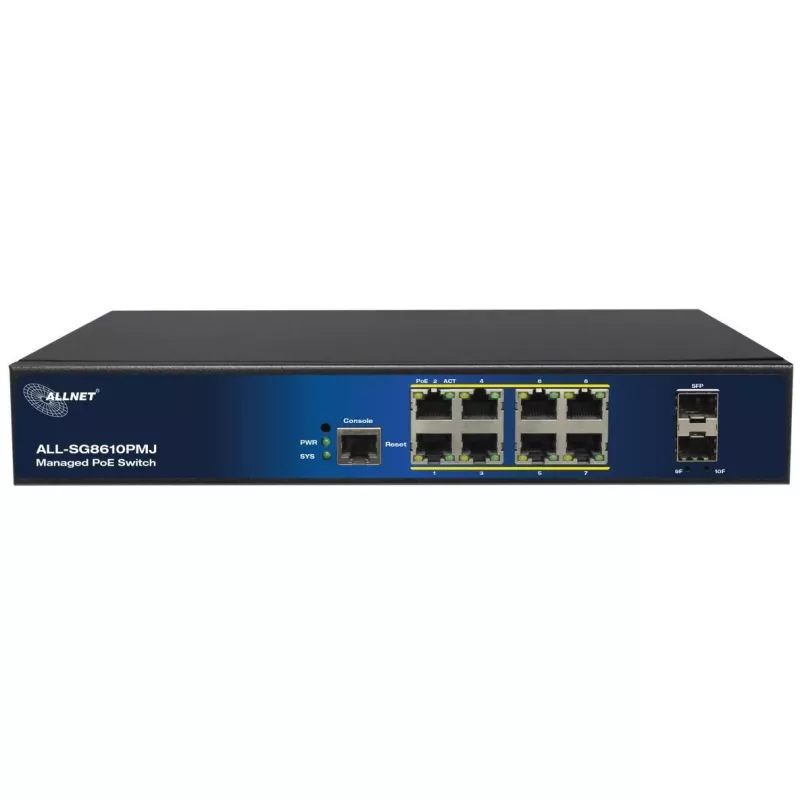 Switch PoE managed 10 porte ALLNET ALL-SG8610PMJ con 8 porte PoE+ e 2 porte uplink