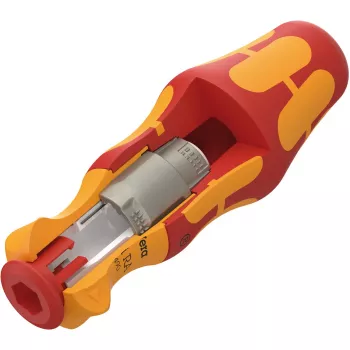 837 i RA Kraftform Kompakt VDE Portautensili con funzione a cricchetto, cacciavite rosso/giallo, per lame intercambiabili Wera VDE
