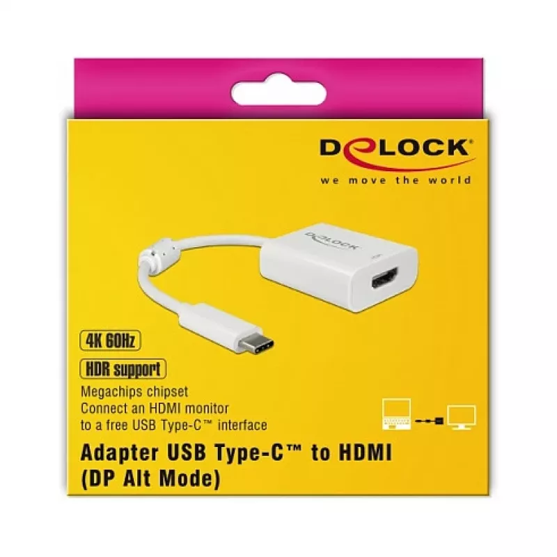 Adattatore per cavo video DeLOCK 63937 USB Type-C a HDMI 0,1 m bianco