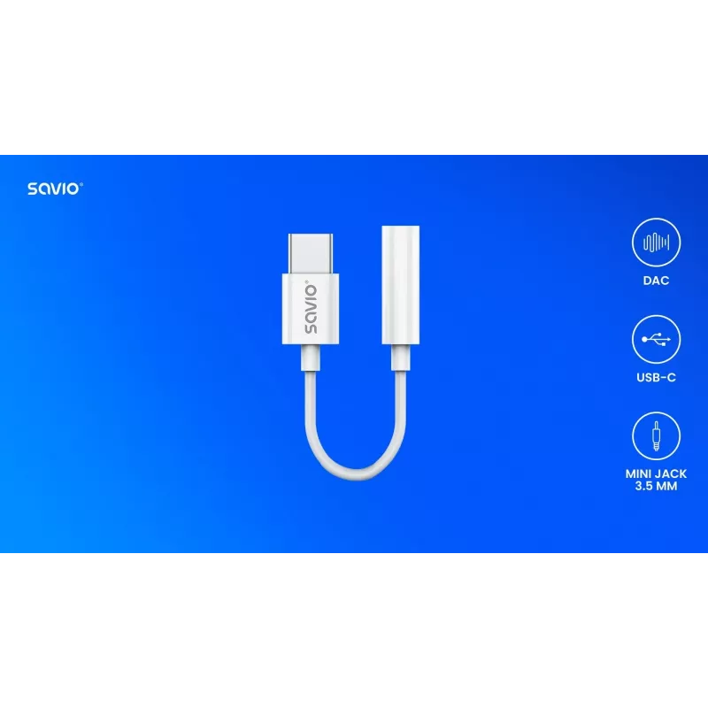 Adattatore audio USB Type 3.1 C (M) – Jack 3,5mm (F) bianco SAVIO AK-52