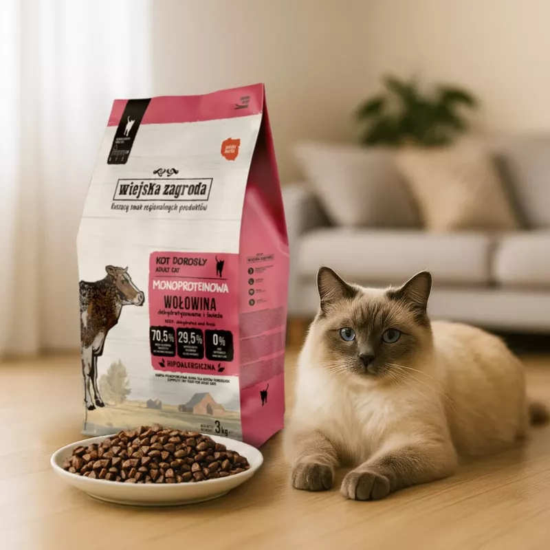 WIEJSKA ZAGRODA monoproteico manzo - cibo secco per gatti - 3 kg