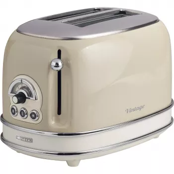 Tostapane Ariete 155 Design 2 fette con cestelli per sandwich, 6 livelli di doratura, 810 W, corpo in acciaio inox, cassetto raccoglibriciole estraibile, beige pastello
