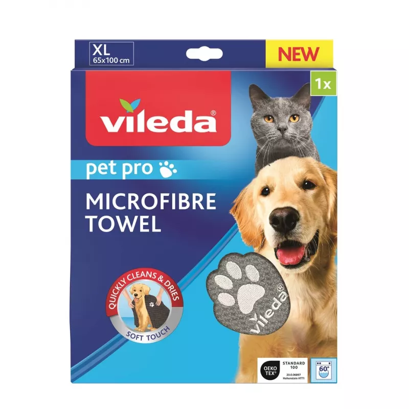 Asciugamano in microfibra VILEDA 172651 per gatti e cani, grigio, 650×1000 mm, poliammide