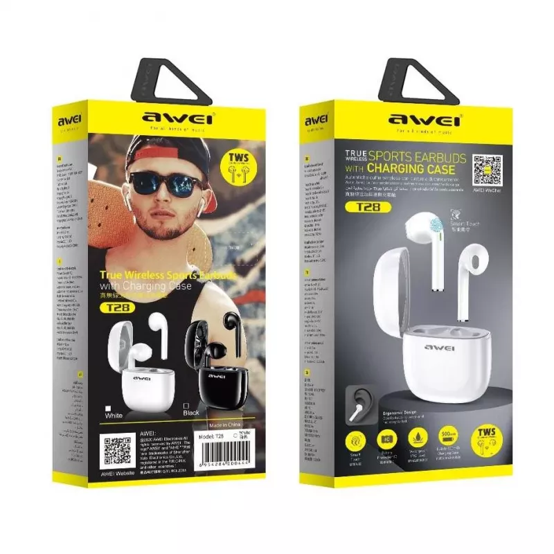 Auricolari Awei T28 TWS base di ricarica bianco
