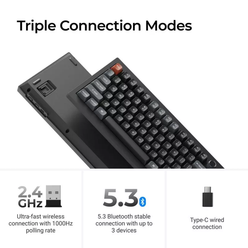 Tastiera meccanica Keychron V3 Ultra 8K – QWERTY, Bluetooth e cavo, RGB, nero