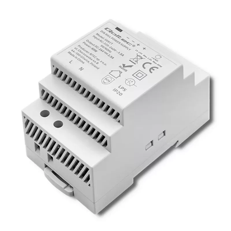 Alimentatore per guida DIN QOLTEC 24V 2.5A 60W grigio