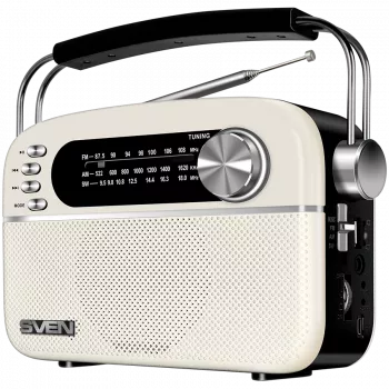 Altoparlante SVEN SRP-505, bianco (3W, Bluetooth, FM/AM/SW, USB, microSD, AUX, batteria)