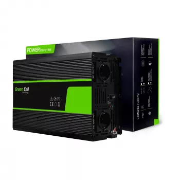 Inverter per auto Green Cell INV21 6000 W, 24V DC-AC, uscita 230V, 2x USB PD, raffreddamento attivo, connettori DC rimovibili, nero