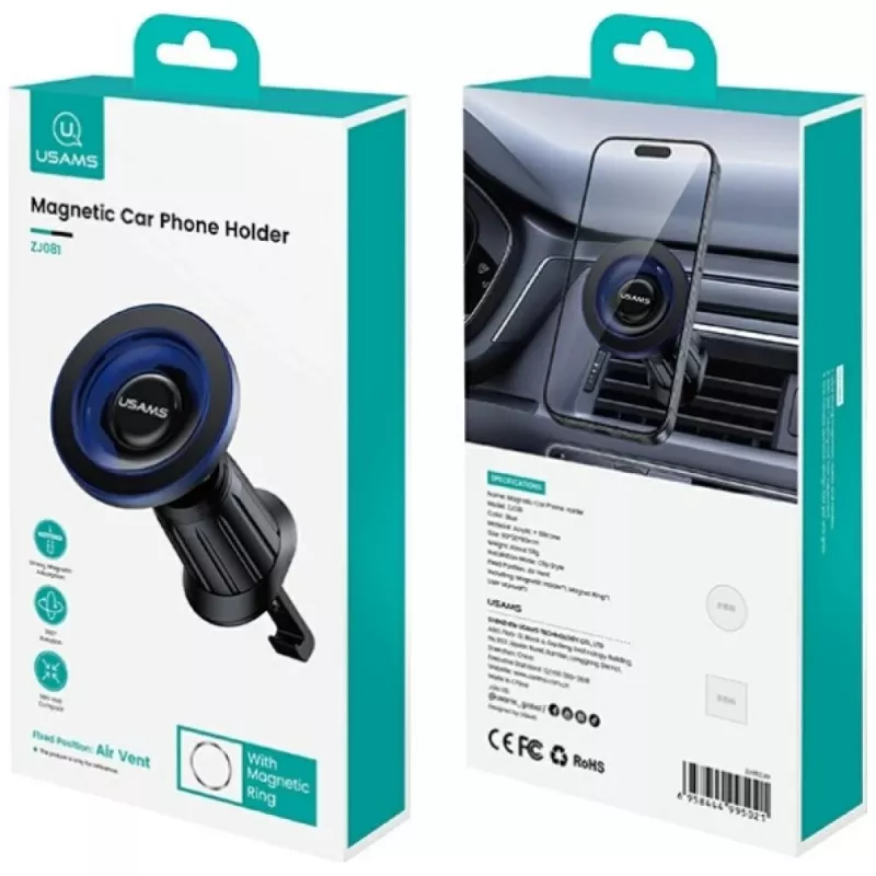 Supporto magnetico per auto per smartphone usams ZJ081 — supporto magnetico per smartphone, design compatto, installazione semplice