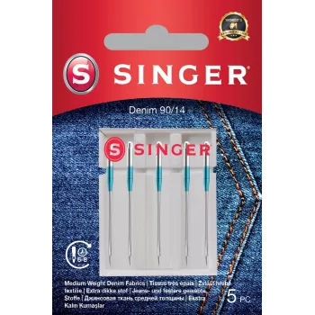 Aghi per macchina da cucire SINGER Denim 90/14, confezione da 5 – per tessuti pesanti (denim, canvas)