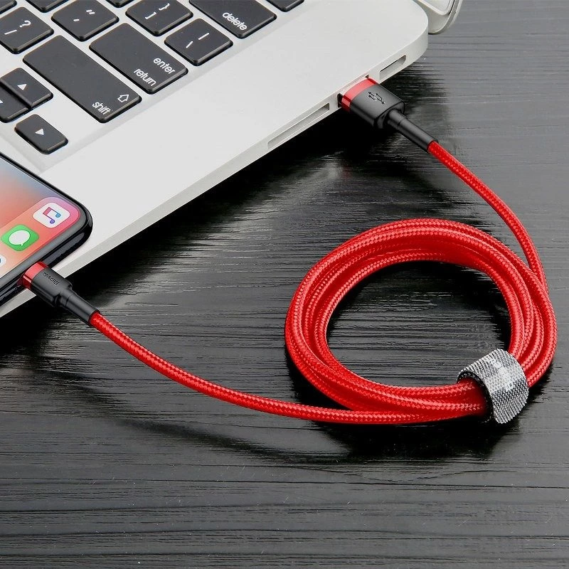 Cavo USB Lightning Baseus Cafule 2,4A 1m (nero + rosso)