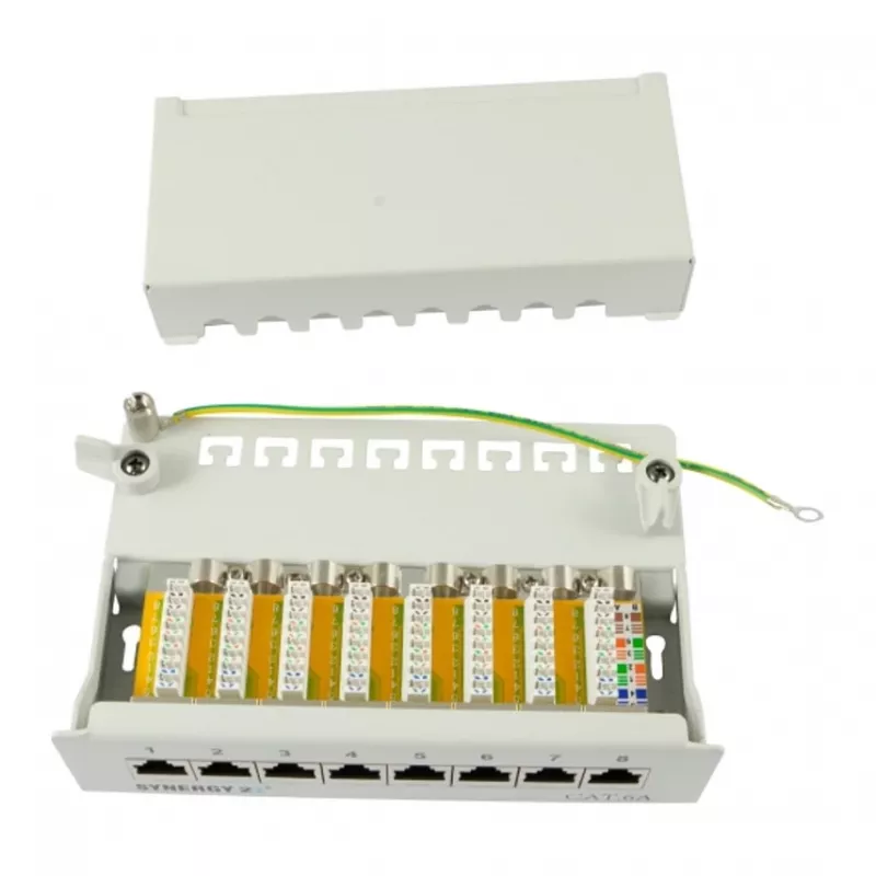 Patch panel 8xTP, CAT6A, 500 MHz, montaggio a parete, grigio chiaro, Syner (S216314)