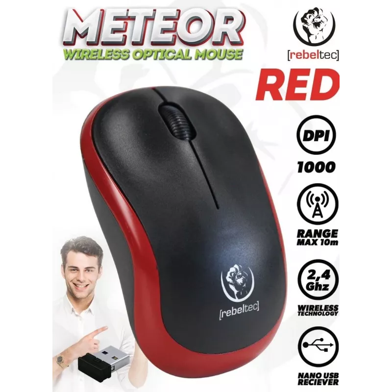 Mouse ottico wireless Rebeltec METEOR rosso RBLMYS00049 USB