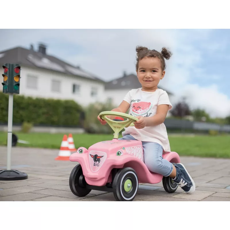 Bobby-Car-Classic Flower, cavalcabile rosa/verde chiaro