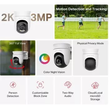 Telecamera di sicurezza IP MERCUSYS MC510 a cupola 2 MP, 2304×1296, 30 fps, WLAN ed Ethernet, visione notturna IR, montaggio a soffitto, bianco