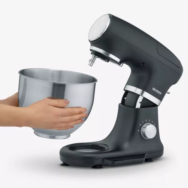 Robot da cucina Severin KM 3898 1000 W 5,5 L nero acciaio spazzolato argento