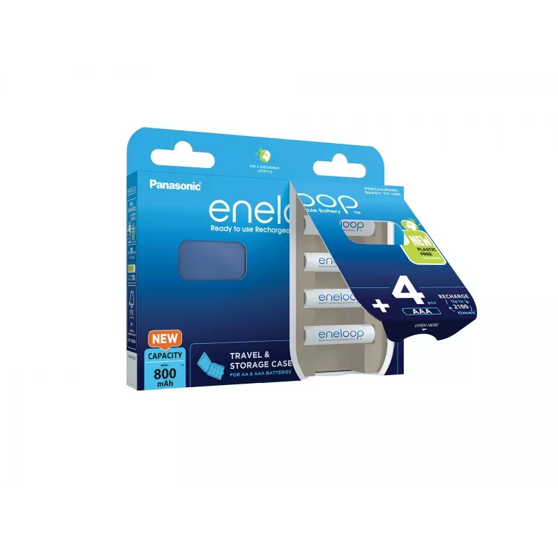 Batterie ricaricabili PANASONIC ENELOOP AAA 800 mAh 4 pz. + custodia (BK-4MCDE/4CP+CASE)
