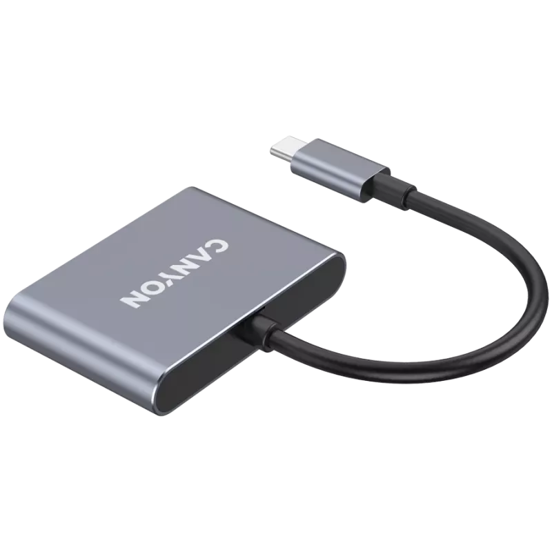 Hub USB-C 3-in-1 CANYON DS-3 grigio scuro – USB-C a USB-A + HDMI + pass-through PD