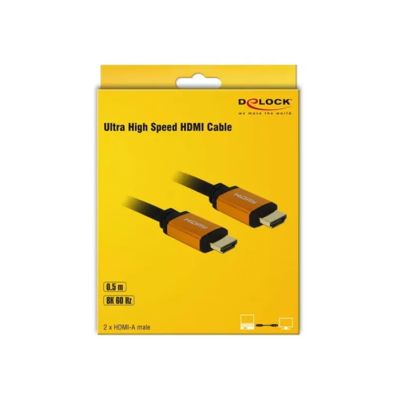 DeLOCK - cavo HDMI - HDMI (M) su HDMI (M) - 50 cm - tripla schermatura - nero, oro - supporto 8K