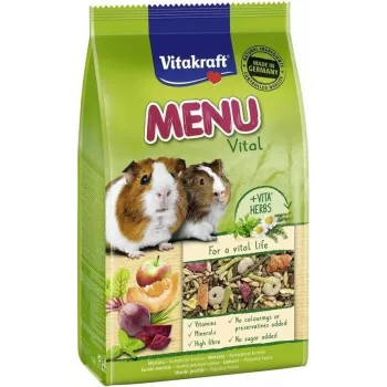 Alimento in pellet per porcellini d'India Vitakraft Menu Vital 1 kg — gusto cereali, vitamina C, 12,5% fibre grezze, senza soia