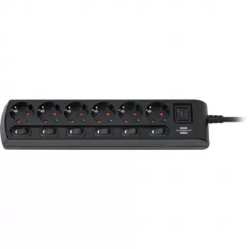 Ciabatta multipresa Brennenstuhl con interruttore singolo 6 vie – 6 dispositivi diversi azionabili singolarmente, cavo 2 m, nero