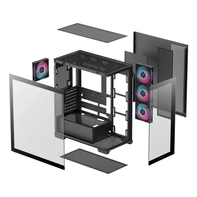Case per PC DeepCool CG580 4F Midi Tower — ATX/ITX/MicroATX, vetro temperato, 3×120mm+1×120mm ventole, 2×3,5 pollici & 2×2,5 pollici, USB-A×2 USB-C×1, nero