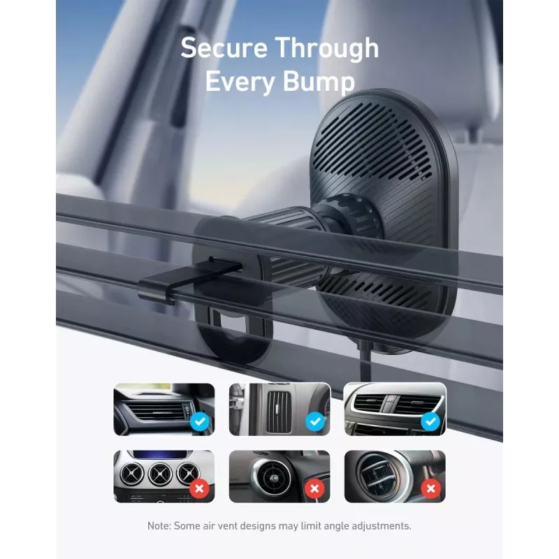Caricabatterie magnetico wireless per auto Anker MagGo 15W — ricarica rapida magnetica Qi 15W per smartphone, nero