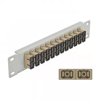 Patch Panel in fibra ottica DeLOCK 10 pollici 12 porte SC duplex beige 1HE grigio