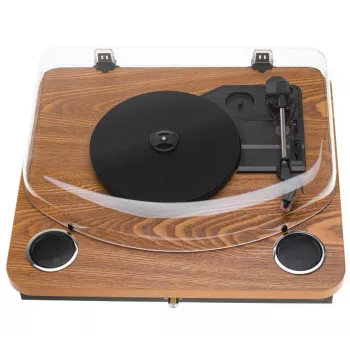 Giradischi analogico a trasmissione a cinghia Adler AD 1914 con porta USB, piatto in ceramica, motore DC, 33 1/3 giri/min, Bluetooth 5.4, uscite RCA, diffusori integrati