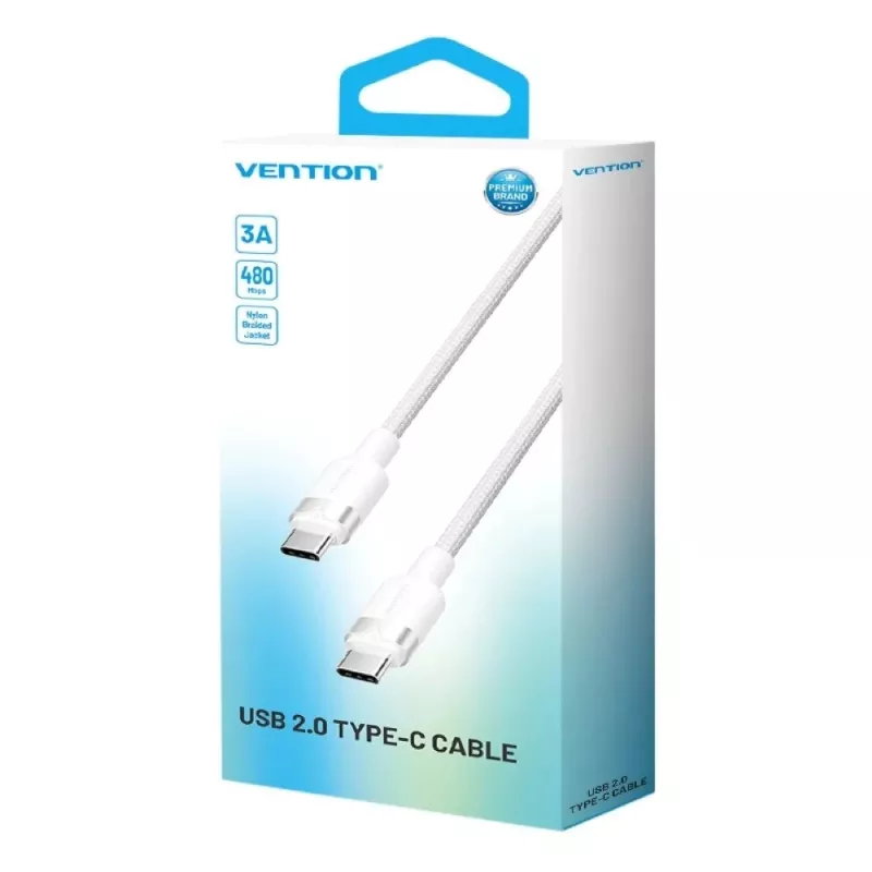 Cavo USB-C a USB-C Vention TRDWF — 1 m, USB 2.0, 60 W Power Delivery, 3 A, bianco