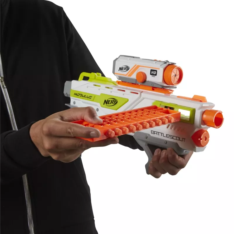 Blaster giocattolo HASBRO Nerf BattleScout ICS-10 FFP B1756F030 – blaster a dardi in schiuma, colpo singolo, slitta tattica
