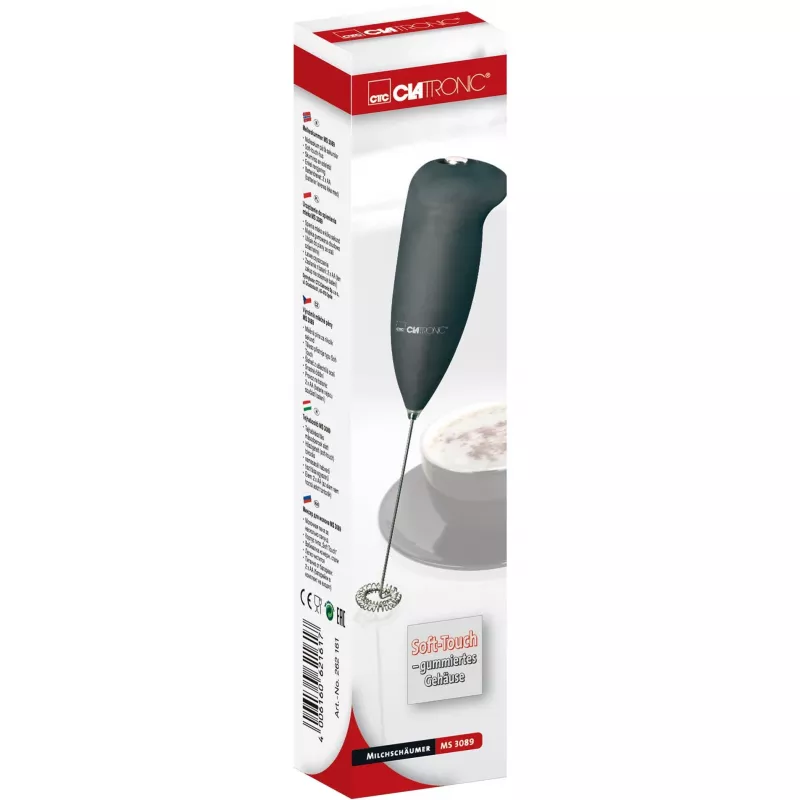 Clatronic MS 3089 Montalatte a batterie, nero/acciaio inox