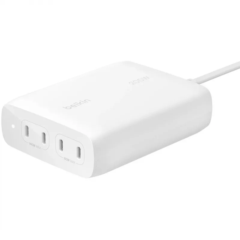 Belkin BoostCharge Pro caricabatterie da parete GaN USB-C a 4 porte da 200 W, bianco (WCH015VFWH)