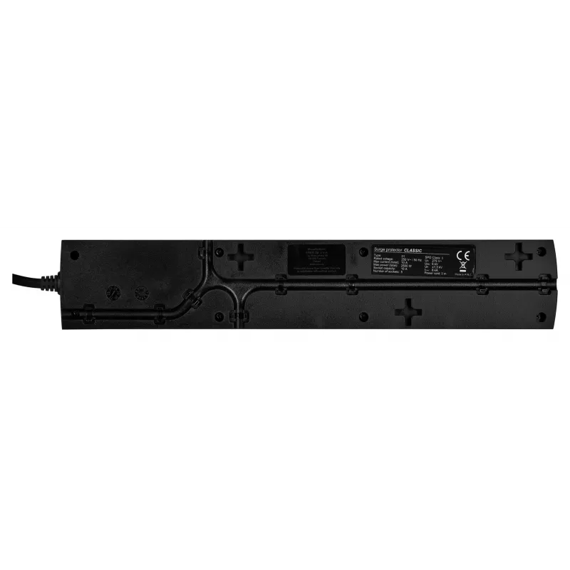 EVER Classic T/LZ09-CLA030/0000 protezione da sovratensioni, 5 prese, 3 m, 250 V, protezione bambini, LED, nera