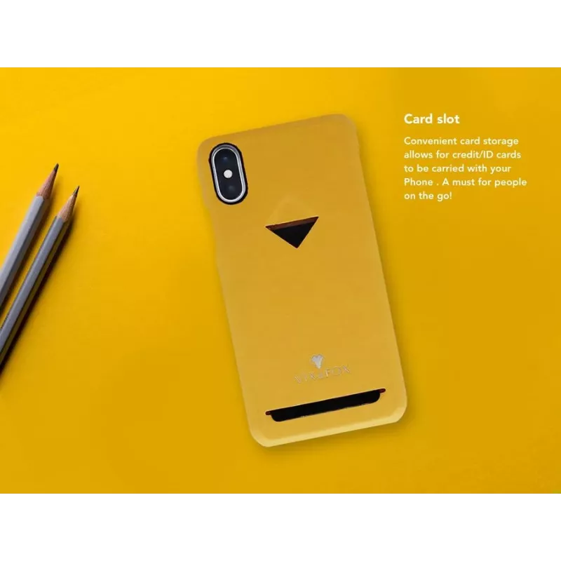 Custodia per cellulare VixFox per iPhone X/XS, giallo senape, retro con porta carte