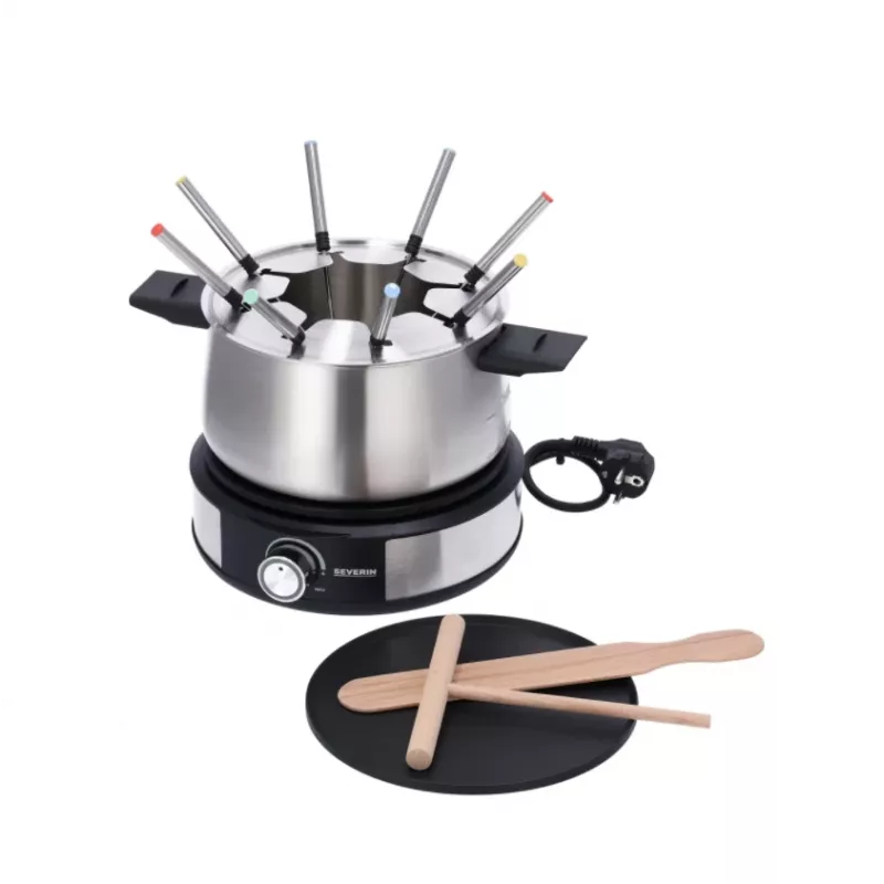 Severin FO 2471 combinazione fonduta e crêpe, nero/acciaio inox