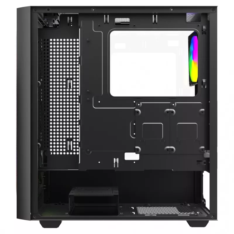 Case PC SAVIO Noctis Flow RGB — Cube, ATX/Mini-ITX, 3x ventole frontali da 120 mm, pannello laterale in vetro temperato, GPU max 35 cm