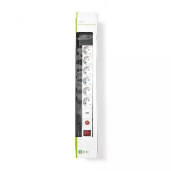 Nedis EXS630SPF1PRO prolunga elettrica 3 m 6 prese AC per interni nero, bianco
