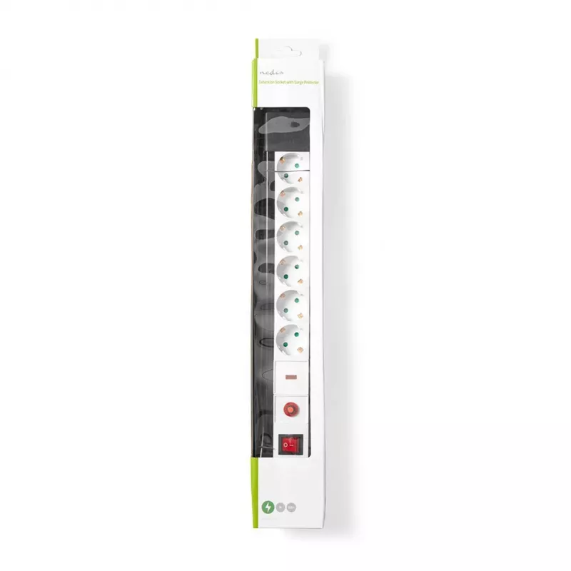 Nedis EXS630SPF1PRO prolunga elettrica 3 m 6 prese AC per interni nero, bianco