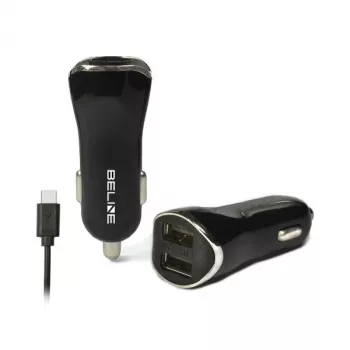 Caricabatterie da auto 2xUSB + USB-C 2,1A nero
