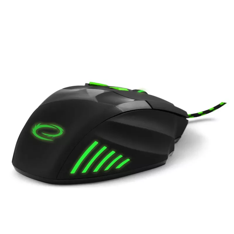 Mouse gaming con filo ESPERANZA EGM201G — per destrimani, ottico 2400 DPI, 7 tasti, USB Type-A, cavo 1,5 m, nero/verde