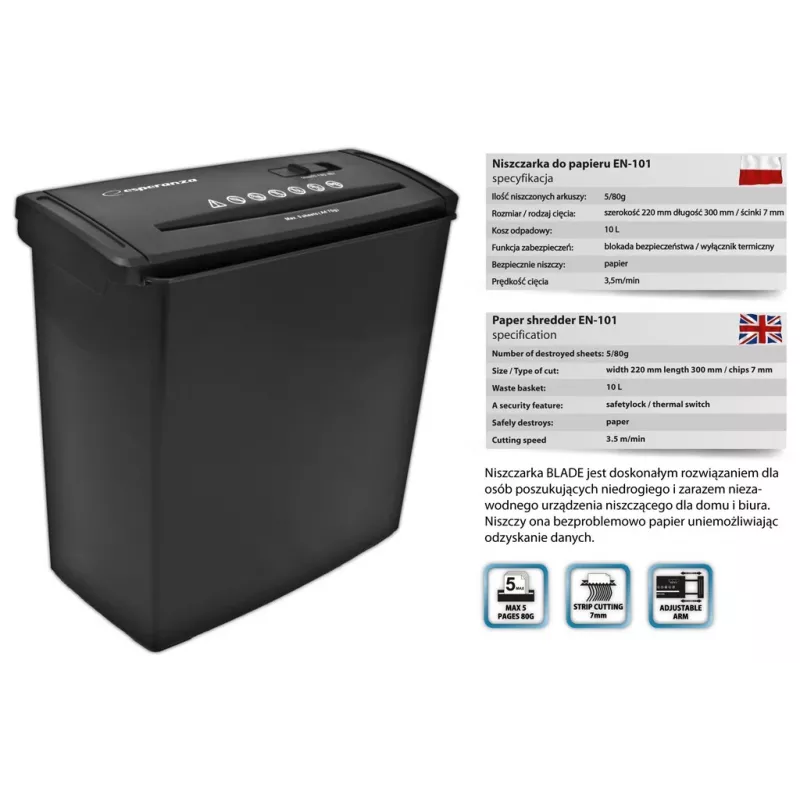 Distruggidocumenti Esperanza EN101 taglio a strisce 22 cm nero