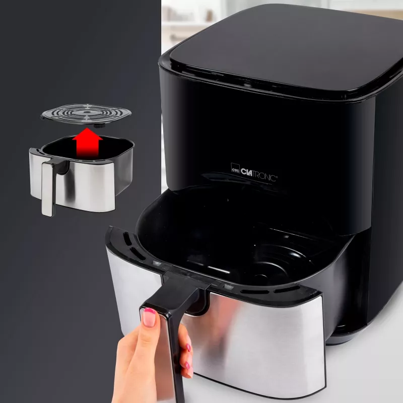 Clatronic FR 3782 H, friggitrice ad aria, 5 l, 80 °C, 200 °C, singolo cestello, nero, acciaio inox